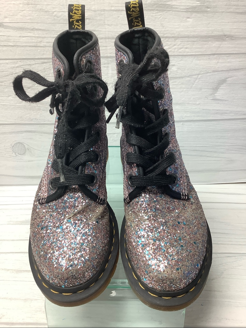 Dr. Martens Pink Glitter Lace-Up Combat Boots - Picture 7 of 11